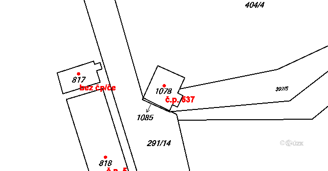 Hylváty 537, Ústí nad Orlicí na parcele st. 1078 v KÚ Hylváty, Katastrální mapa
