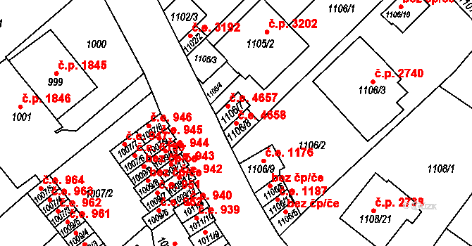 Ústí nad Labem-centrum 4658, Ústí nad Labem na parcele st. 1106/8 v KÚ Ústí nad Labem, Katastrální mapa