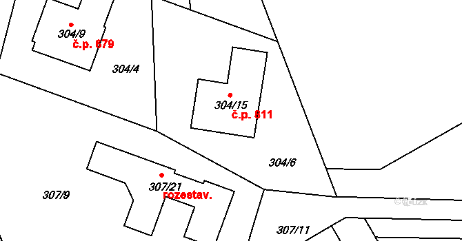 Kolovraty 811, Praha na parcele st. 304/15 v KÚ Kolovraty, Katastrální mapa