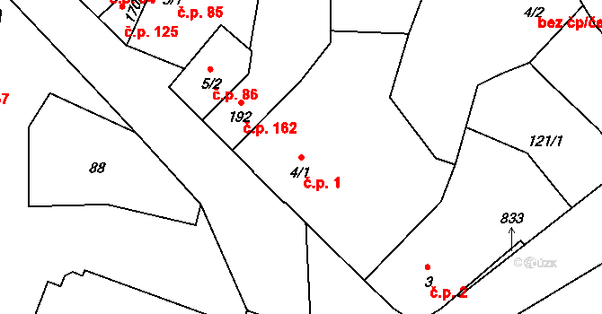Sedlec 1, Sedlec-Prčice na parcele st. 4/1 v KÚ Sedlec u Votic, Katastrální mapa