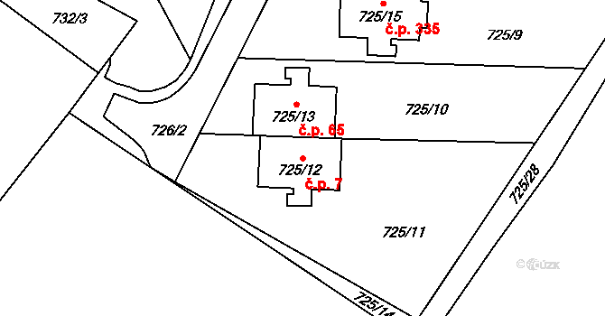 Výškovice 7, Ostrava na parcele st. 725/12 v KÚ Výškovice u Ostravy, Katastrální mapa
