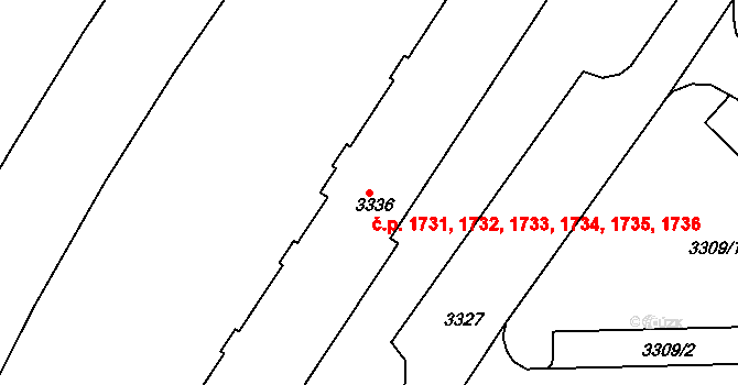 Žďár nad Sázavou 1 1731,1732,1733,1734,, Žďár nad Sázavou na parcele st. 3336 v KÚ Město Žďár, Katastrální mapa