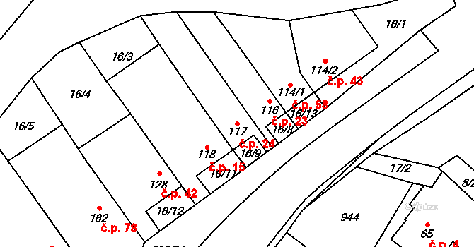 Polichno 24, Luhačovice na parcele st. 117 v KÚ Polichno, Katastrální mapa