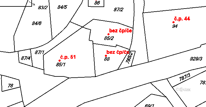 Meclov 39229017 na parcele st. 88 v KÚ Třebnice u Domažlic, Katastrální mapa