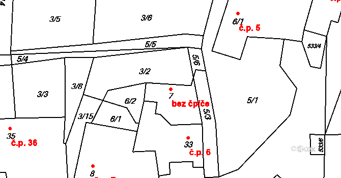 Vacov 39924017 na parcele st. 7 v KÚ Čábuze, Katastrální mapa