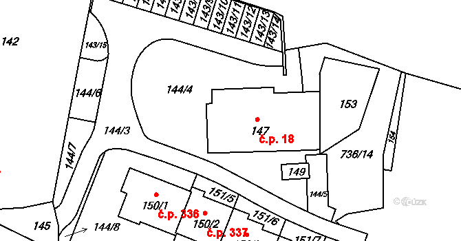 Lípa 18 na parcele st. 147 v KÚ Lípa nad Dřevnicí, Katastrální mapa