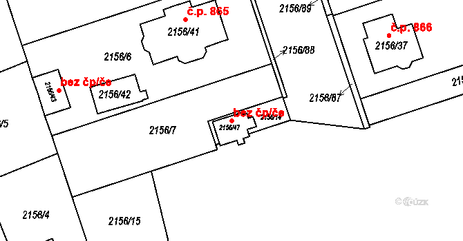 Lužice 41682017 na parcele st. 2156/47 v KÚ Lužice u Hodonína, Katastrální mapa