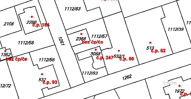 Hamrníky 247, Mariánské Lázně na parcele st. 3088 v KÚ Úšovice, Katastrální mapa