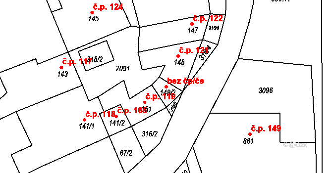 Kamenec u Poličky 43030017 na parcele st. 149/2 v KÚ Kamenec u Poličky, Katastrální mapa