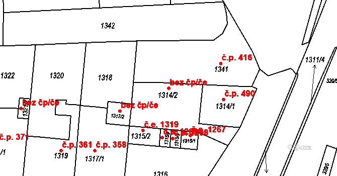 Kuřim 46033017 na parcele st. 1314/2 v KÚ Kuřim, Katastrální mapa