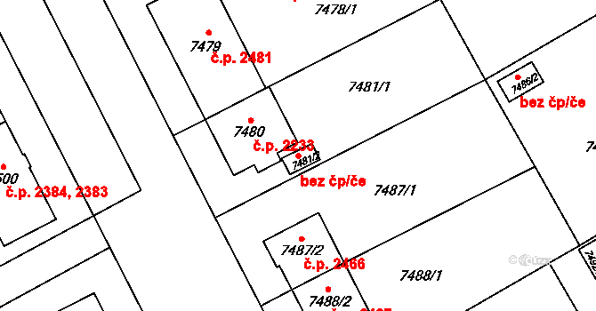 Plzeň 46276017 na parcele st. 7481/2 v KÚ Plzeň, Katastrální mapa