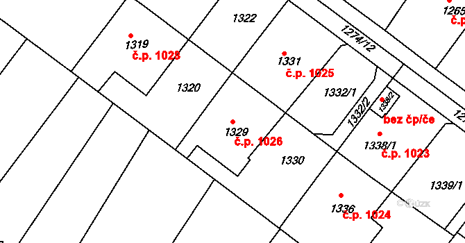 Hluk 1026 na parcele st. 1329 v KÚ Hluk, Katastrální mapa