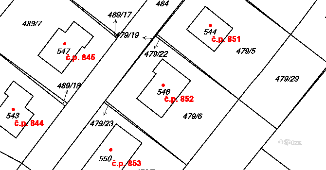 Chvalčov 852 na parcele st. 546 v KÚ Chvalčova Lhota, Katastrální mapa