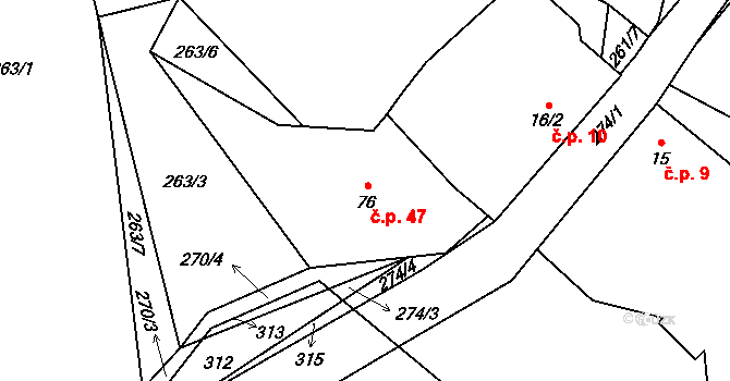 Chuchel 47, Jeřišno na parcele st. 76 v KÚ Chuchel, Katastrální mapa