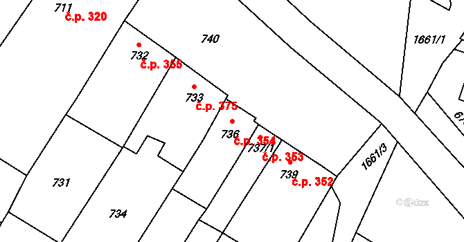 Drnovice 354 na parcele st. 736 v KÚ Drnovice u Vyškova, Katastrální mapa