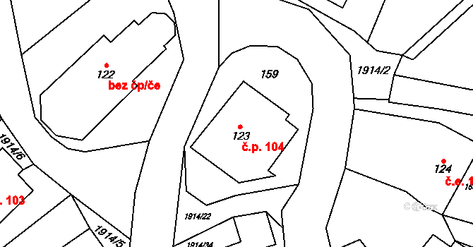 Cotkytle 104 na parcele st. 123 v KÚ Cotkytle, Katastrální mapa