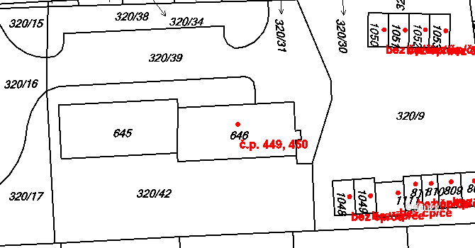 Kaznějov 449,450 na parcele st. 646 v KÚ Kaznějov, Katastrální mapa