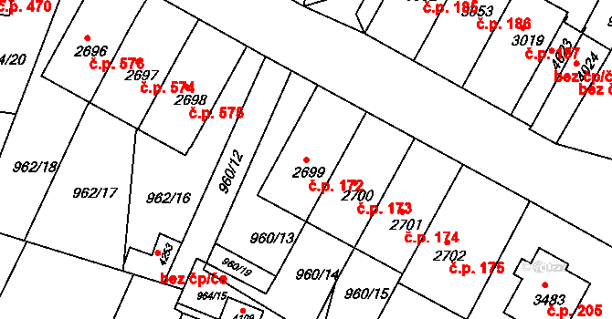 Dolejší Předměstí 172, Domažlice na parcele st. 2699 v KÚ Domažlice, Katastrální mapa