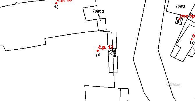 Hlohovičky 17, Hlohovice na parcele st. 14 v KÚ Hlohovičky, Katastrální mapa