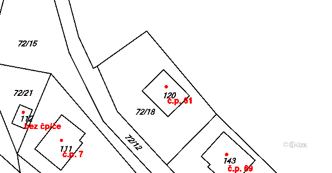 Míčov 61, Míčov-Sušice na parcele st. 120 v KÚ Míčov, Katastrální mapa