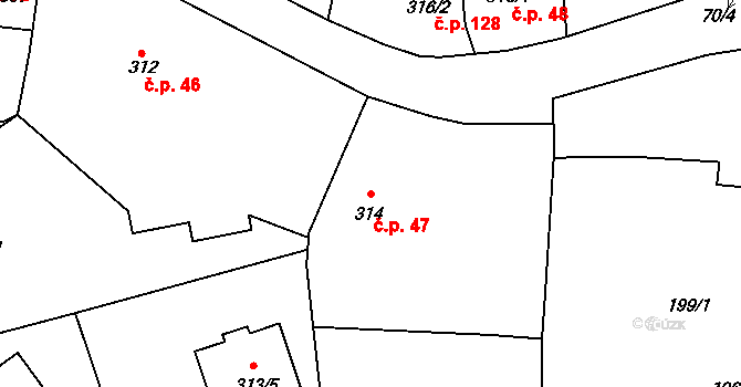 Černčice 47 na parcele st. 314 v KÚ Černčice, Katastrální mapa