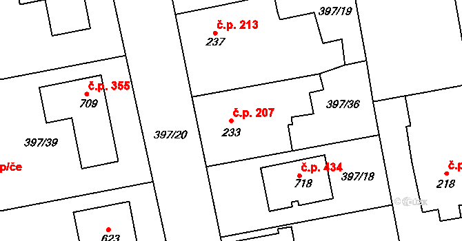 Opatovice nad Labem 207 na parcele st. 233 v KÚ Opatovice nad Labem, Katastrální mapa