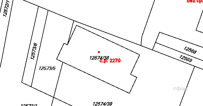 Vsetín 2270 na parcele st. 12574/38 v KÚ Vsetín, Katastrální mapa
