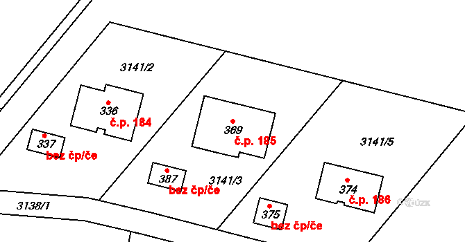 Dlouhá Ves 185, Rychnov nad Kněžnou na parcele st. 369 v KÚ Dlouhá Ves u Rychnova nad Kněžnou, Katastrální mapa