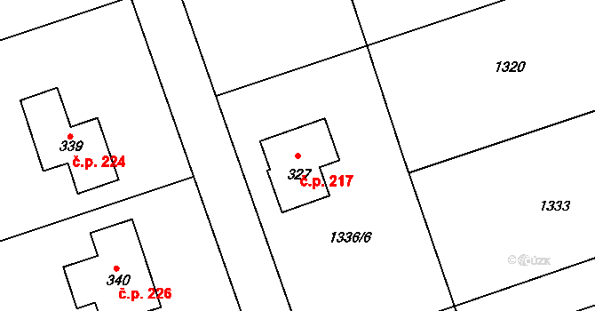 Kunovice 217 na parcele st. 327 v KÚ Kunovice, Katastrální mapa