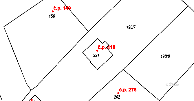Lubina 418, Kopřivnice na parcele st. 331 v KÚ Drnholec nad Lubinou, Katastrální mapa