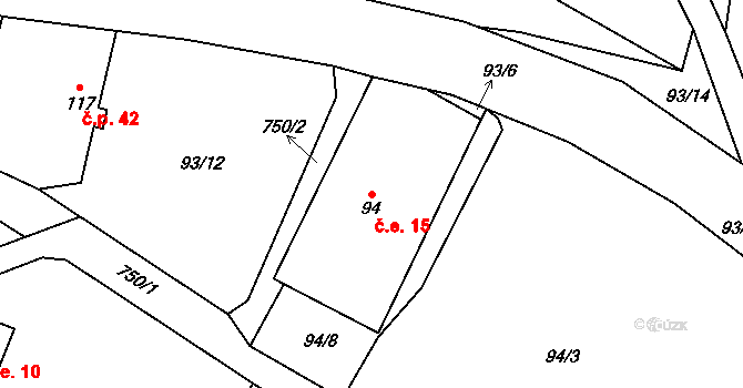 Trhomné 15, Krsy na parcele st. 94 v KÚ Trhomné, Katastrální mapa