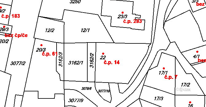 Buškovice 14, Podbořany na parcele st. 22 v KÚ Buškovice, Katastrální mapa