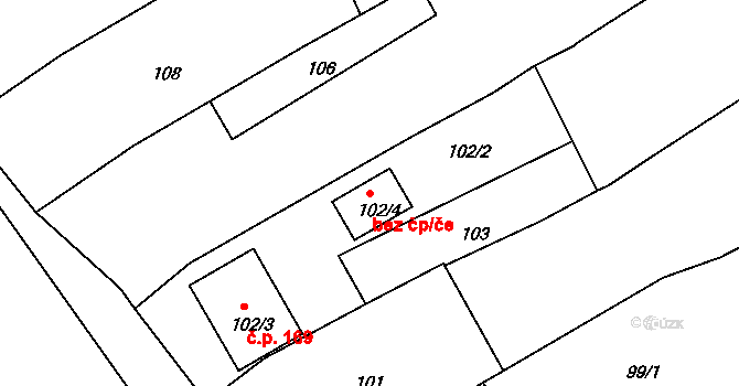 Bavory 92099017 na parcele st. 102/4 v KÚ Bavory, Katastrální mapa