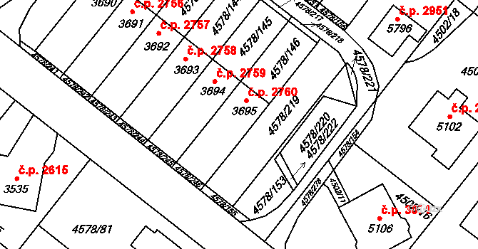 Žatec 2760 na parcele st. 3695 v KÚ Žatec, Katastrální mapa