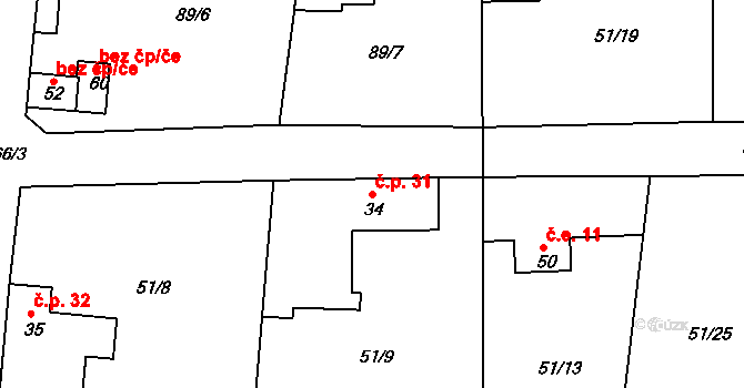 Radostovice 31, Světlá nad Sázavou na parcele st. 34 v KÚ Radostovice u Lipničky, Katastrální mapa
