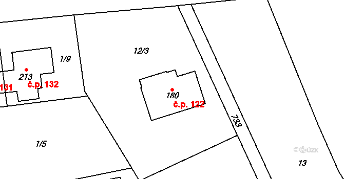 Pulice 122, Dobruška na parcele st. 180 v KÚ Pulice, Katastrální mapa