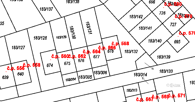 Postřižín 566 na parcele st. 677 v KÚ Postřižín, Katastrální mapa