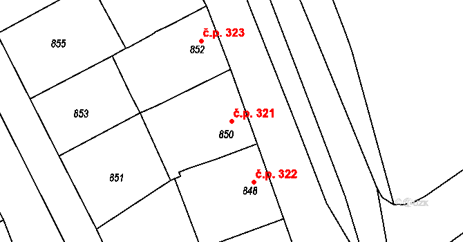 Borkovany 321 na parcele st. 850 v KÚ Borkovany, Katastrální mapa