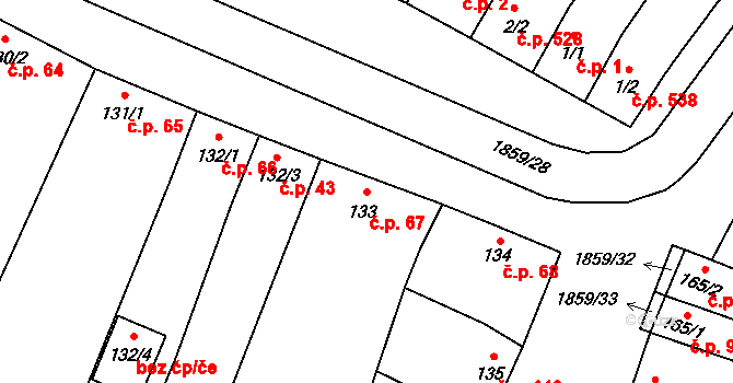 Šakvice 67 na parcele st. 133 v KÚ Šakvice, Katastrální mapa