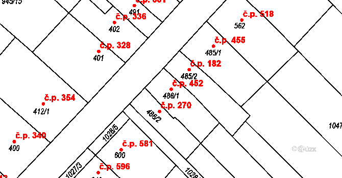 Kvasice 452 na parcele st. 486/1 v KÚ Kvasice, Katastrální mapa
