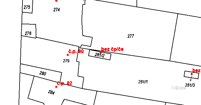 Jihlava 102330018 na parcele st. 281/2 v KÚ Antonínův Důl, Katastrální mapa