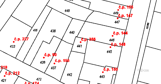 Droužkovice 356 na parcele st. 441 v KÚ Droužkovice, Katastrální mapa