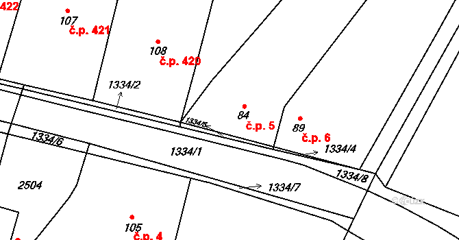 Chlupice 5, Hostěradice na parcele st. 84 v KÚ Chlupice, Katastrální mapa