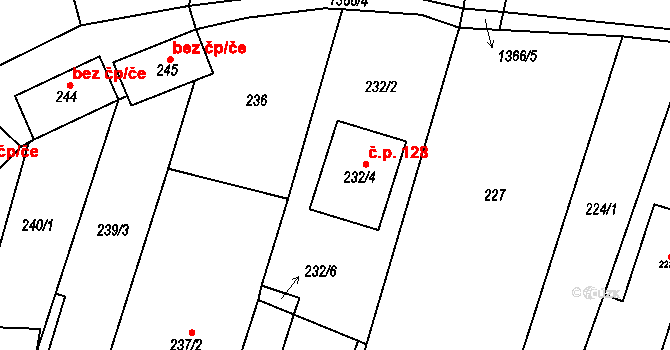 Hostim 128 na parcele st. 232/4 v KÚ Hostim, Katastrální mapa