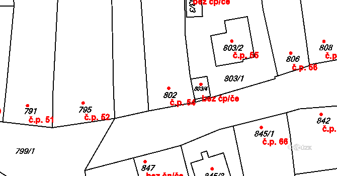 Oleksovice 54 na parcele st. 802 v KÚ Oleksovice, Katastrální mapa