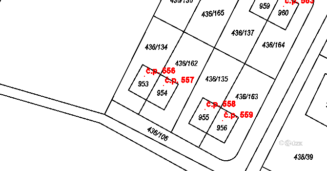 Opatovice nad Labem 557 na parcele st. 954 v KÚ Opatovice nad Labem, Katastrální mapa