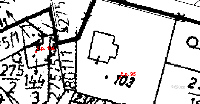 Chlístovice 95 na parcele st. 103/1 v KÚ Chlístovice, Katastrální mapa
