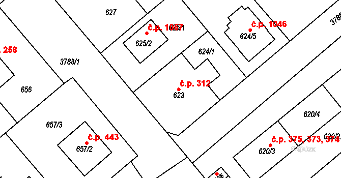 Žižkov 312, Kutná Hora na parcele st. 623 v KÚ Kutná Hora, Katastrální mapa