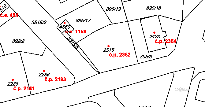 Aš 2362 na parcele st. 2515 v KÚ Aš, Katastrální mapa