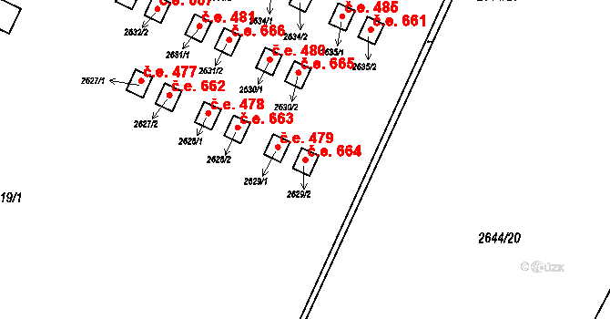 Jedovnice 664 na parcele st. 2629/2 v KÚ Jedovnice, Katastrální mapa
